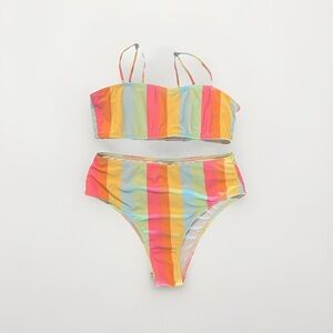 Woman’s Bikini Sz M Swimwear Blue White Orange Stripe (0835)